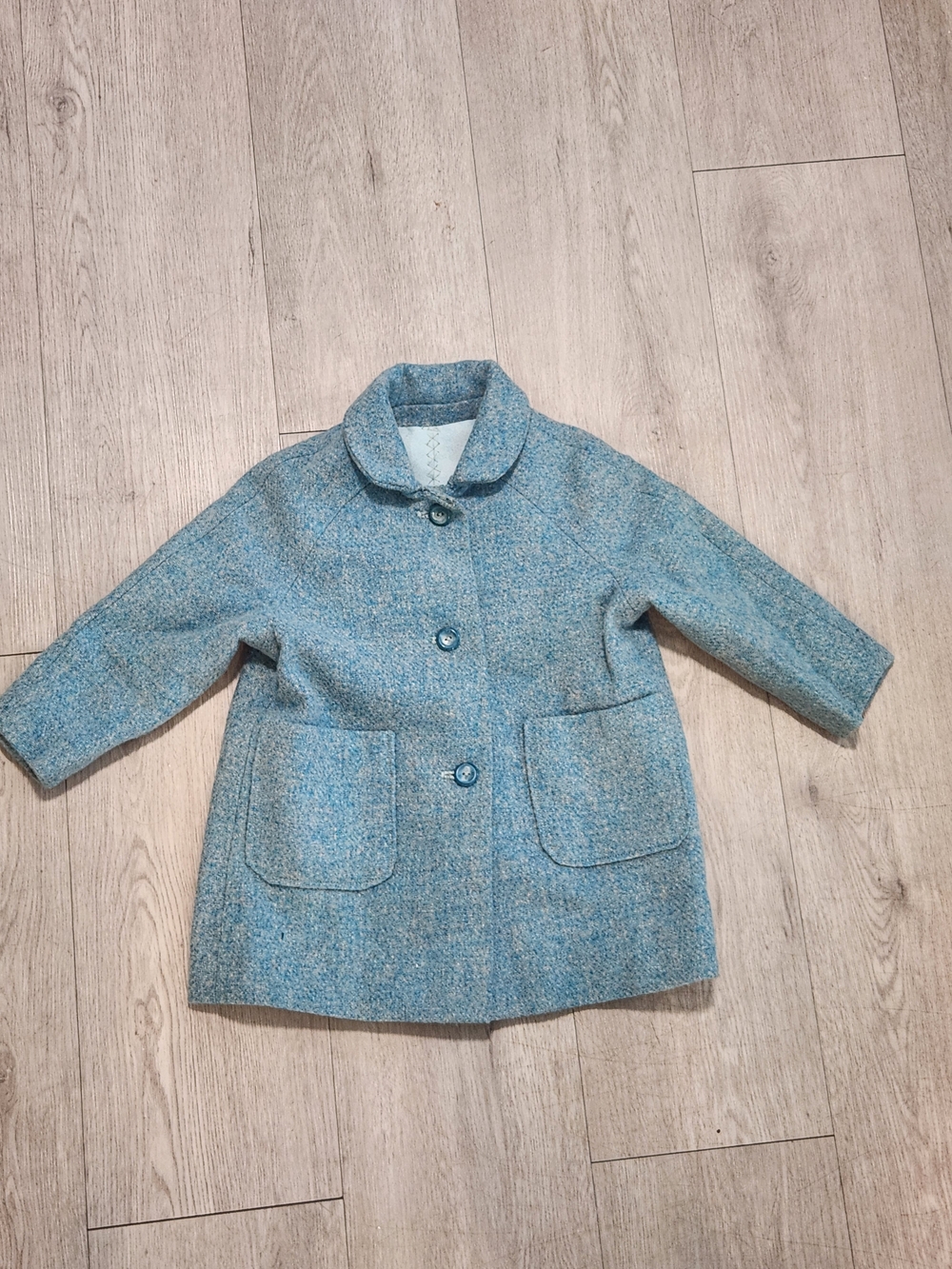 Heirloom Blue Textured Wool Coat Classic Peter Pan Collar